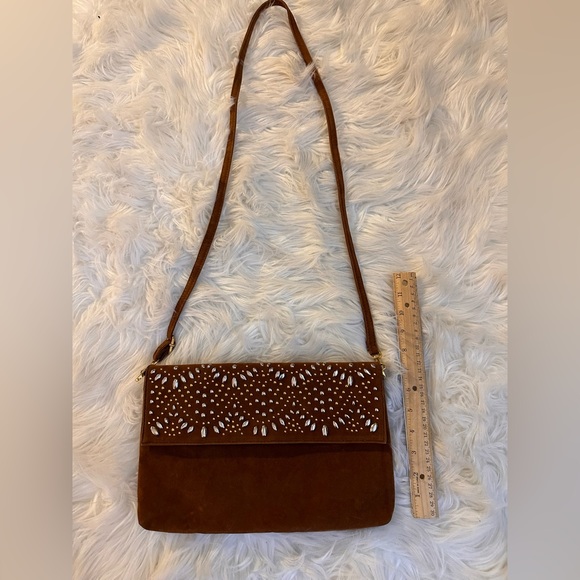 Brown faux suede beaded purse OS - Picture 5 of 5